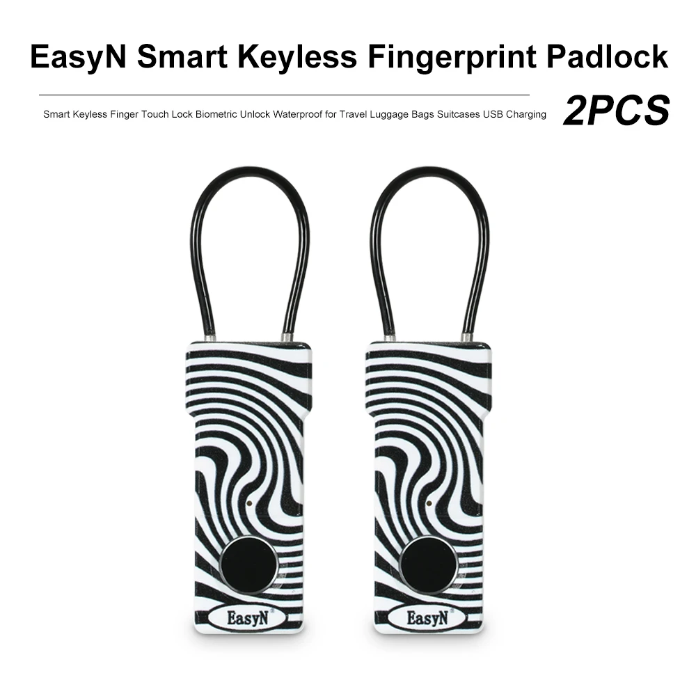 

2PCS Smart Keyless Fingerprint Padlock Smart Keyless Finger Touch Lock Biometric Unlock Waterproof for Travel Luggage Bags
