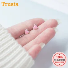 Trusta,,, 925, твердые, Настоящее серебро, модные, крошечные, розовые глазурь, сердце, серьги-гвоздики для женщин, девушек, хорошее ювелирное изделие DS03