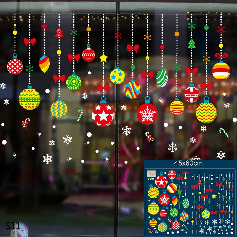 1 лист, веселое Рождество, наклейка на стену, оконная наклейка, новогоднее, Рождественское украшение для детской комнаты, оконная витрина, стеклянная наклейка для дома - Цвет: S11 chriamtas ball