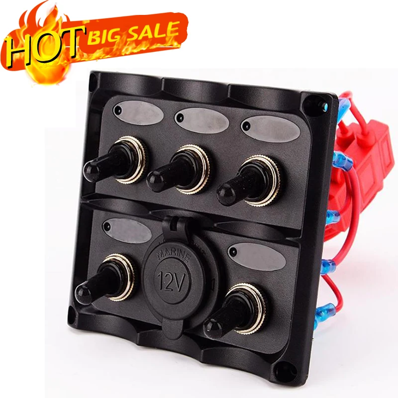 

VODOOL 12-24V 5 Gang LED Blue Light Car Boat Toggle Switch Panel Power Socket Vehicle RV Yacht ON/OFF Switch With Fuse Protector