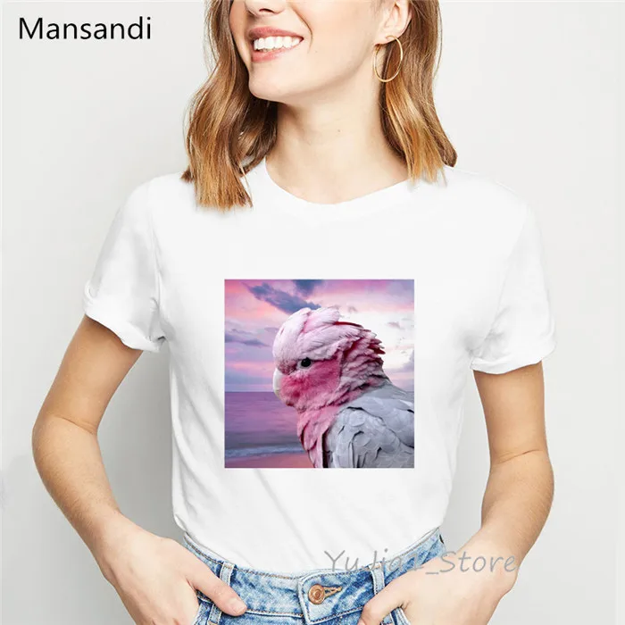 Женская футболка, акварельное гнездо для попугая, футболка с принтом, женская футболка с радужными птицами, уличная летняя футболка, белая футболка - Цвет: Y72402