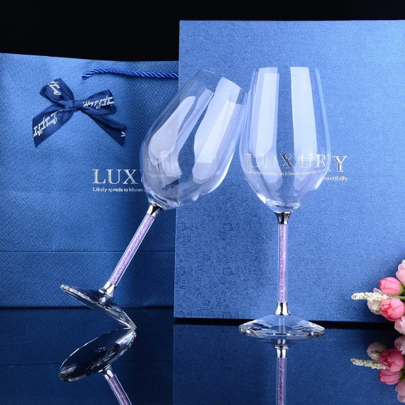1pair With gift box Домашний бессвинцовый хрустальный бокал для красного вина, креативный бокал для вина, бокал для вина с бриллиантом, высококачественный свадебный подарок - Цвет: 1pair With gift box