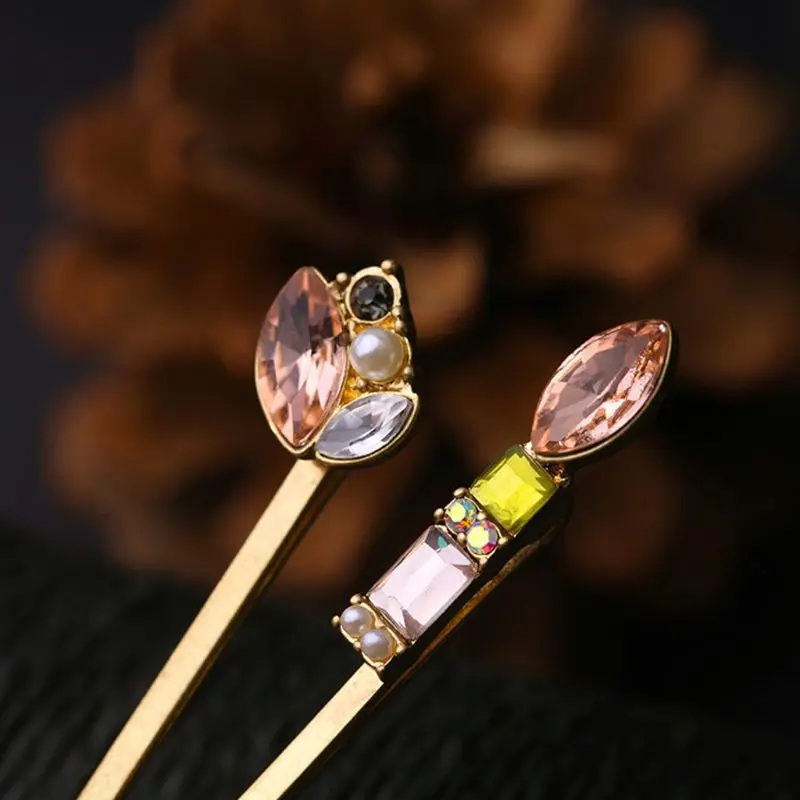 6Pcs Set Minimalist Jewelry Women Hair Clip Colored Imitation Pearl Rhinestone Flower Hairpin Sweet DIY Styling 5