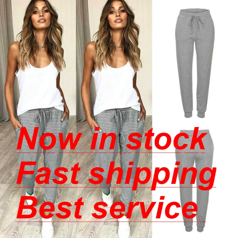 

New Fashion The New Hot Selling Women Slim Fit Elastic Skinny High Waist Striped Ties Long Pants