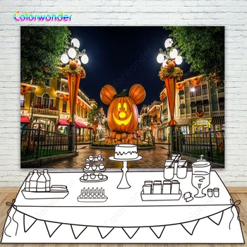 

Halloween Carnival Backdrop Pumpkin Mickey Mouse Head Background Nightmare Before The Christmas Jack O' Lantern Photo Backdrops