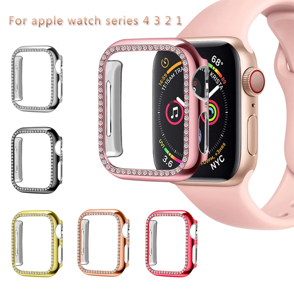 Блестящий Алмазный чехол для Apple Watch 4 40 мм 44 бампер гальванический защитный iWatch