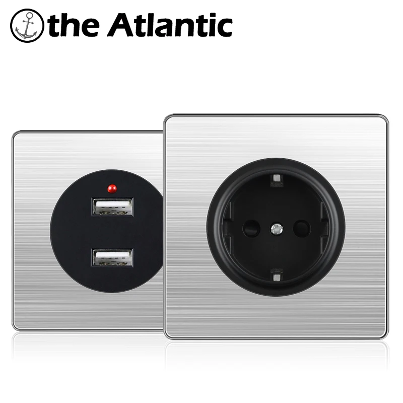 DE EU Power Single Socket Dual USB Charging Black Wall Electrical