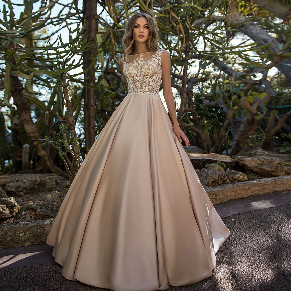 Новое поступление атласные свадебные платья а-силуэта Boho Hochzeitskleid бисерные
