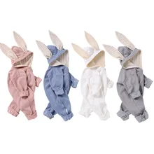 Combinaison en coton à manches longues pour nouveau né, barboteuse à capuche avec fermeture éclair, vêtements pour bébé fille et garçon, couleur unie, automne hiver