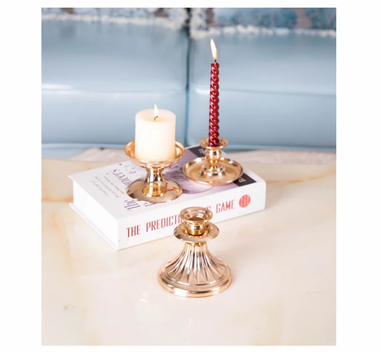 Candle Holder Gold Iron Candlestick Tray European Romantic Candle Stand Home Festival Wedding Christmas Decor