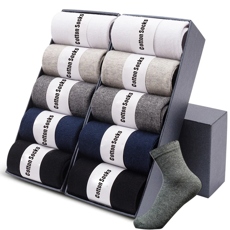 

10pairs of men's cotton tall men's socks new comfortable breathable thick black men's business casual socks in autumn and winter