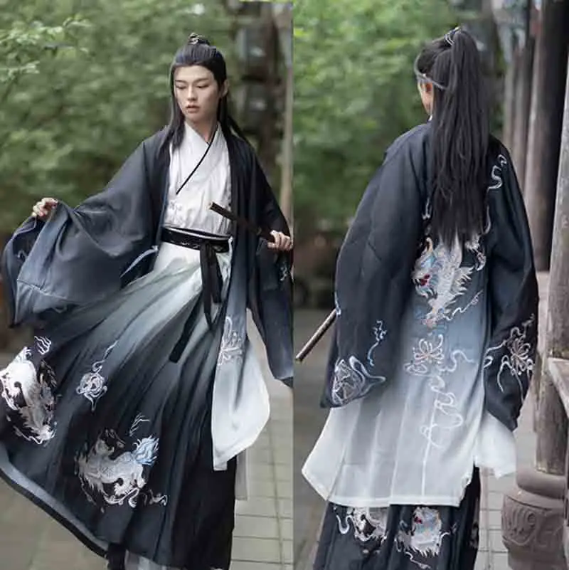 

Luxury Hanfu Men Chinese Traditional Embroidery Gradient black Hanfu Couples Halloween Cosplay Costume Hanfu For Men Plus Size