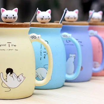 

New New sesame cat heat-resistant cup color cartoon with lid cup kitten milk coffee ceramic mug children cup office gifts