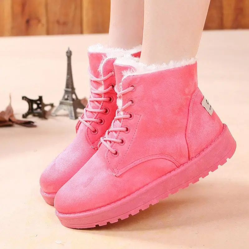 Женские ботинки; Новинка года; теплые зимние ботинки; ботильоны; однотонные удобные женские ботинки размера плюс - Цвет: Pink