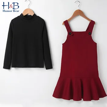 

Humor Bear Girls Clothes Suits Spring Autumn Outfit Fashion Long Sleeves+Suspender Dress 2pcs Sets Children'S Clothing 4-13Y