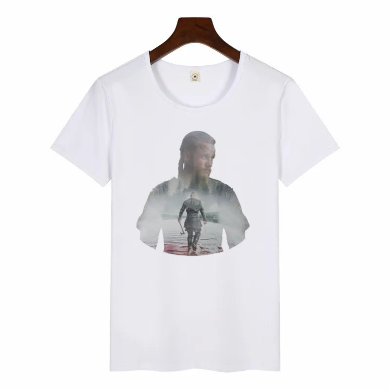 Новейшие дизайнерские футболки KING Ragnar Lothbrok Vikings Женская майка с коротким рукавом повседневные футболки топ с круглым вырезом Футболка - Цвет: P1909G-white