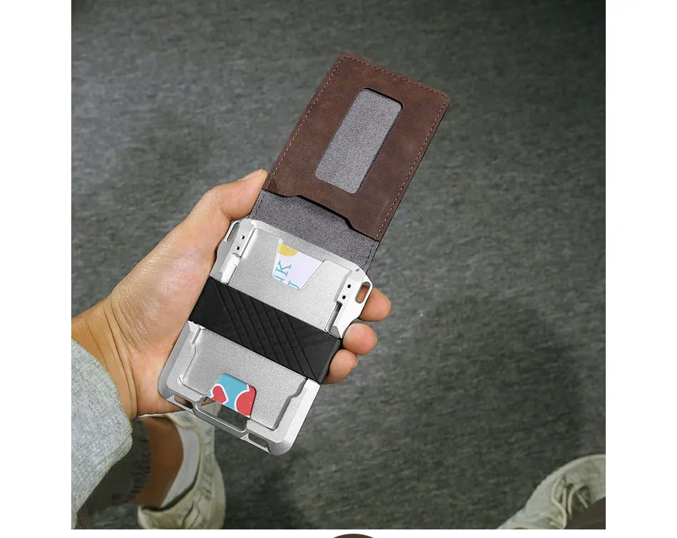 DIENQI Metal Card Holder RFID Protected Men Credit Card Coin Bag Key Purse High Quality PU Leather Minimalist Wallet Card Pocket