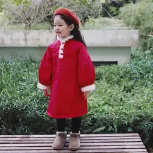 Платья для девочек с хлопковой подкладкой; плотные теплые платья красного цвета для маленьких девочек