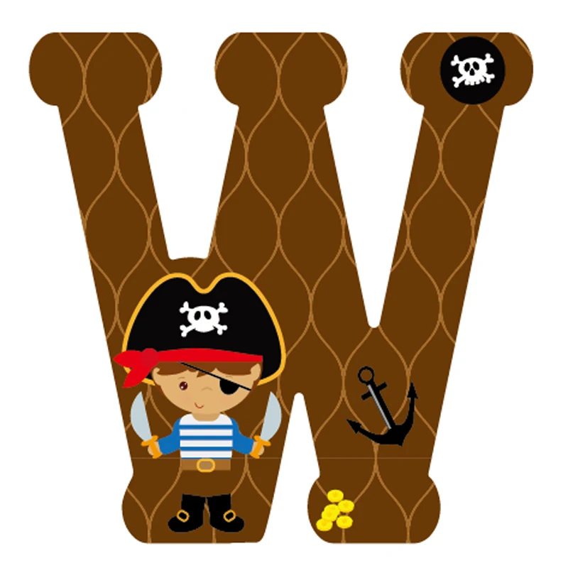 W 3D наклейки на стену с пиратским принтом, декоративные буквы "сделай сам", алфавит для дома, Ins, детская комната, клей, реквизит для спальни, детской комнаты, украшение на стол - Цвет: W
