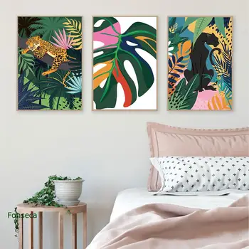 

Flamingo Leopard Jungle Nordic Posters and Prints Monstera Leaf Canvas Painting Wall Art Pictures for Living Room Home Decor