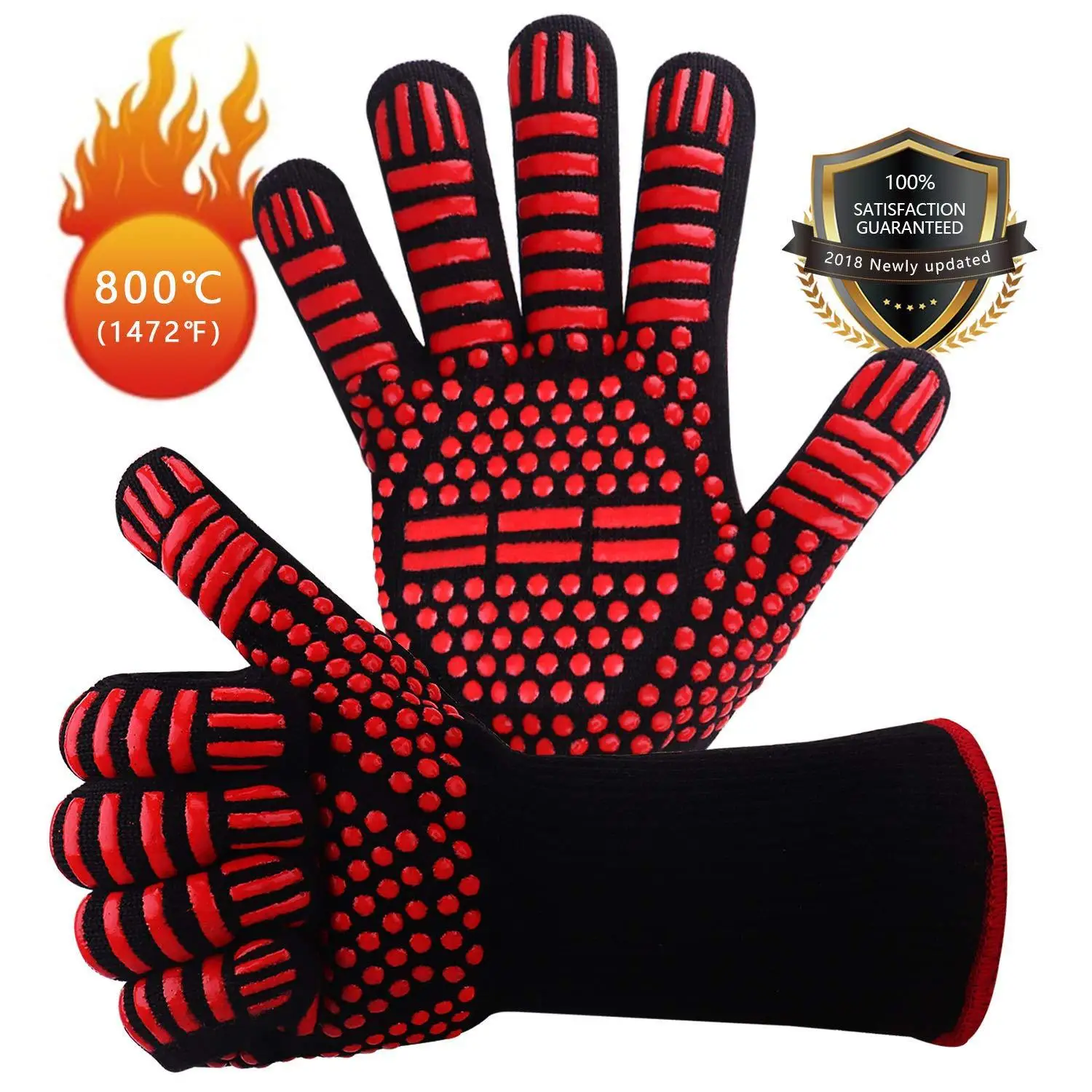 

A Pair Fireproof Gloves 800 BBQ High Temperature Resistant Gloves for BBQ Aramid Cut-proof Waterproof Microwave Oven Gloves