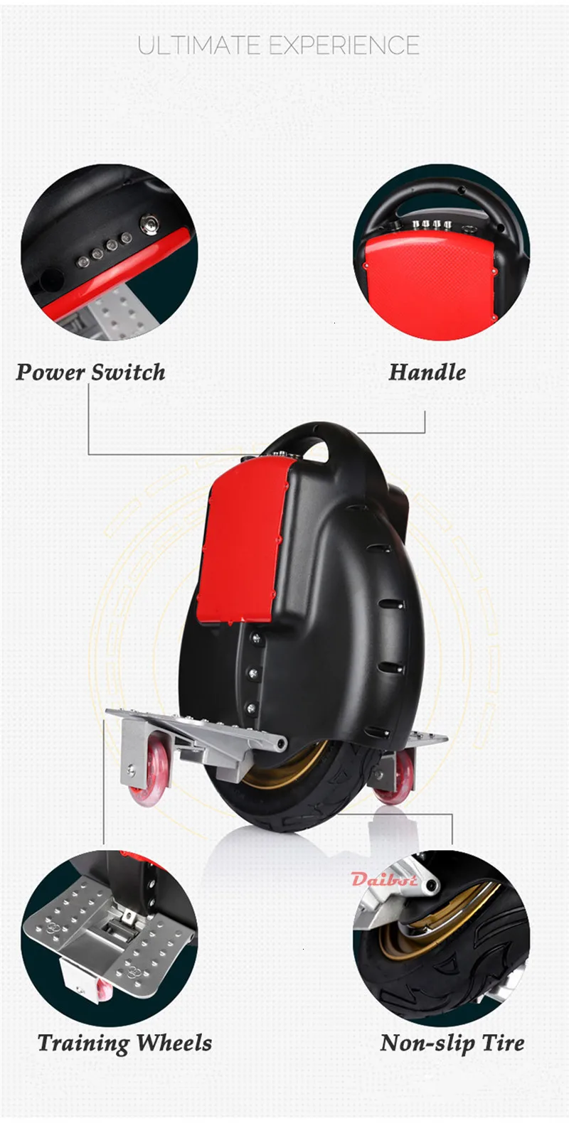 Daibot Electric Scooter Adult One Wheel Self Balancing Scooters 14Inch 60V 350W Portable Electric Balance Unicycle With Push Rod (44)