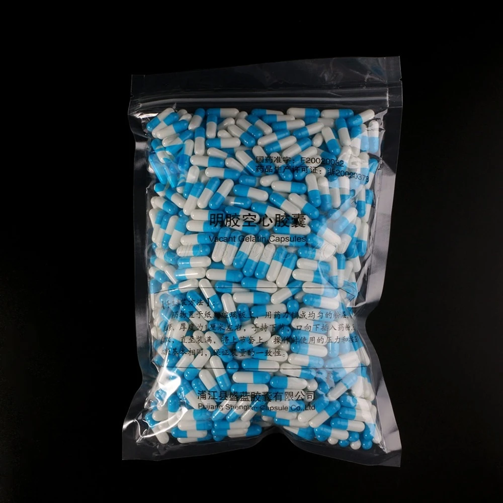 1000 шт сине-белые пустые твердые желатиновые капсулы Размер лекарственные таблетки капсулы витамины личное здоровье таблетки для лечения случаев разветвители