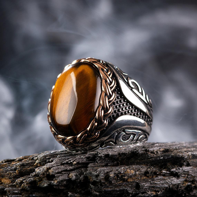 Muslim Jewelry Vintage Men's Handmade Turkish Black Onyx Stone Rings Ancient Silver Color Pattern Punk Rings For Women