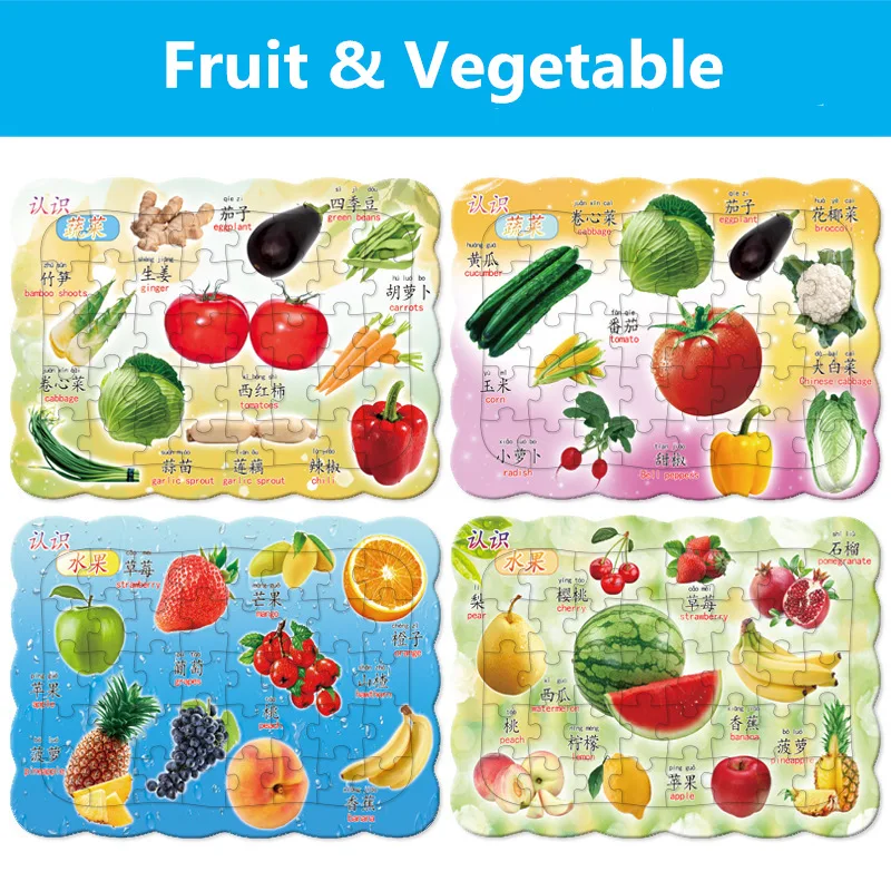 

New 28 Styles Cartoon Puzzle Fruit Vegetable Tomato Cucumber Watermelon Baby Educational Puzzles Toys for Children Xmas Gift