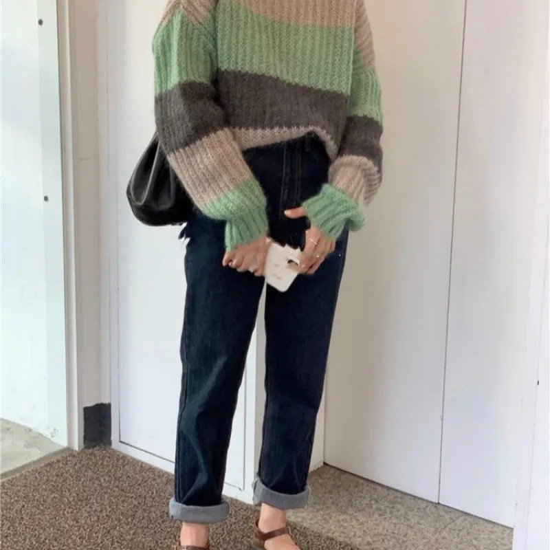 Fashionable casual color matching loose women's sweater
