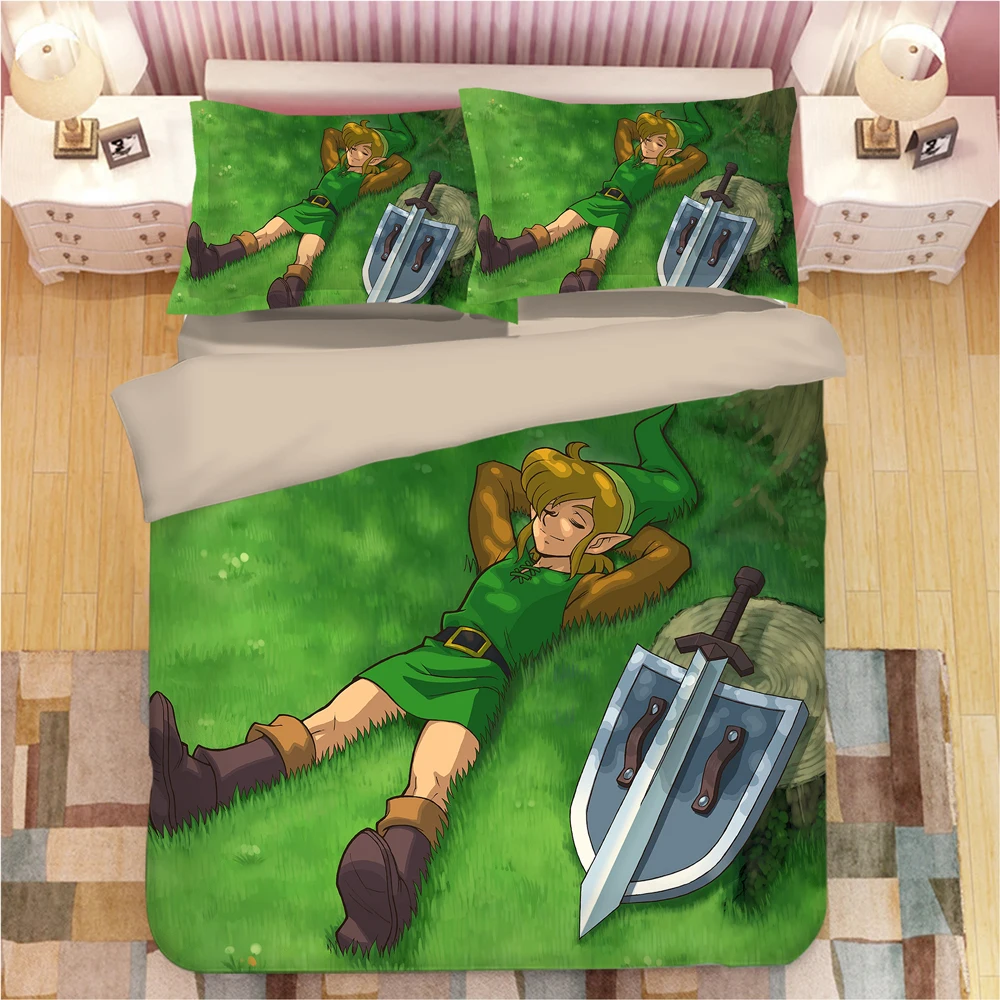style4 Модный комплект постельного белья с игрой "Legend of Zelda", ангел с голубыми крыльями, пододеяльник, красочные покрывала с героями мультфильмов для детей, 3 шт., постельное белье - Цвет: style4