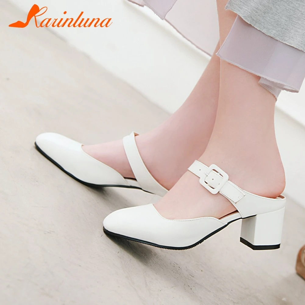 

Karinluna New Design 2020 Plus Size 48 Wholesale Concise Pumps Woman Shoes Slip On Chunky Heels Comfortable Shoes Women Pumps