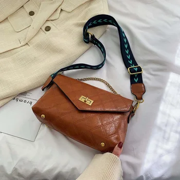 

Elegant Lingge Thread Square Crossbody Bags Women Wide Strap Chain Shoulder Bags Luxury Leather Women Handbag Lady Messenger Bag