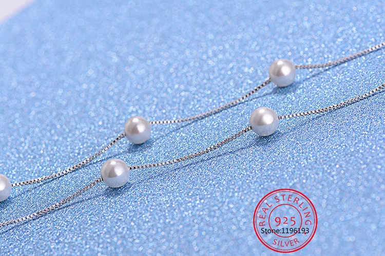 925 Sterling Silver Jewelry 12 Pcs 6mm Pearl Box Chain Choker Necklace Kolye Collares Bijoux Femme S-n54 silver necklace