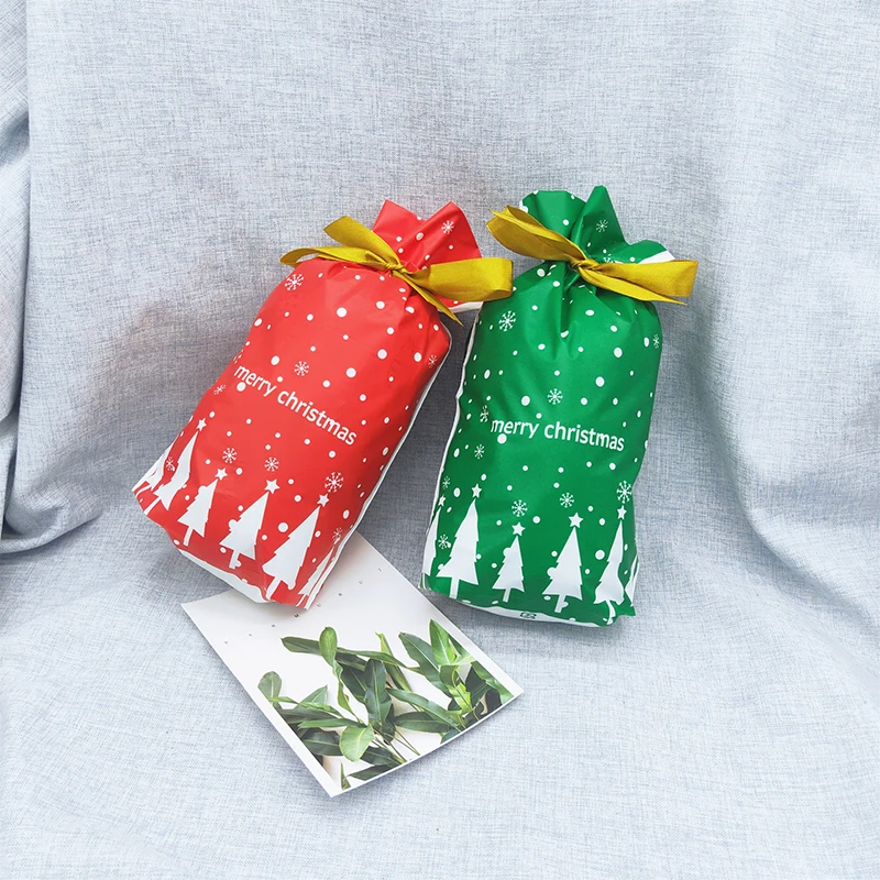 10pcs Merry Christmas Gift Bags Santa Claus Xmas Tree Packing Bags Happy New Year Christmas Candy Bags