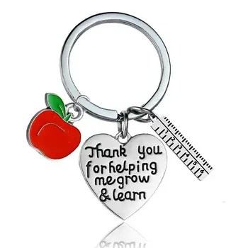 

12PC Thank You For Helping Me Grow And Learn Heart Keyrings Red Apple Ruler Charm Pendant Keychains Teacher's Day Gifts Jewelry