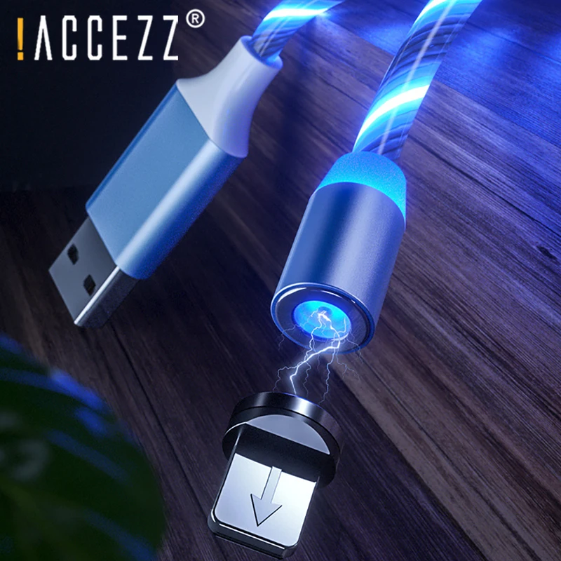 ACCEZZ Магнитный кабель для быстрой зарядки светодиодный кабель Micro usb type C для iPhone X 7 8 11 XS samsung Магнитный шнур для Android