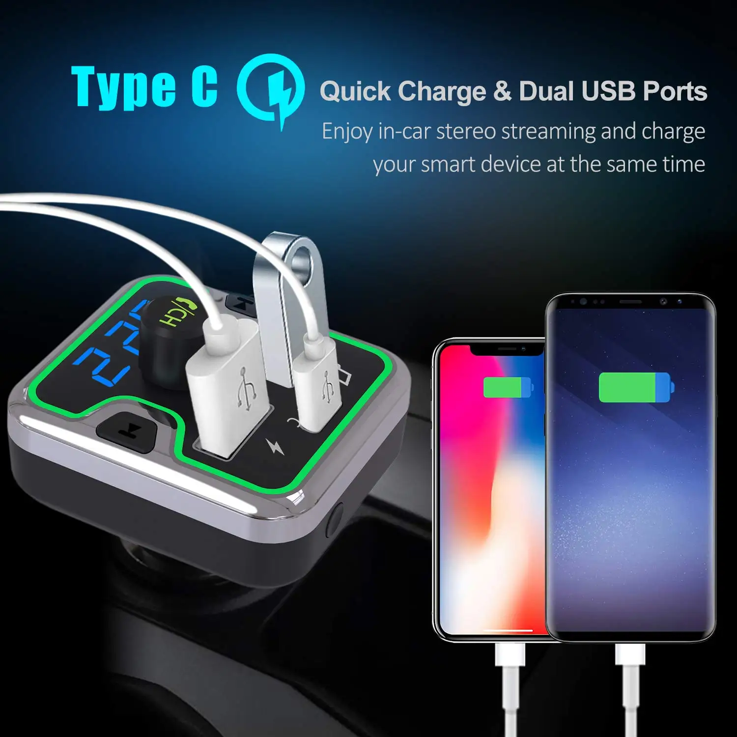 SRUIK Bluetooth/FM передатчик для автомобиля fm модулятор/Bluetooth радио с двумя USB и тип c