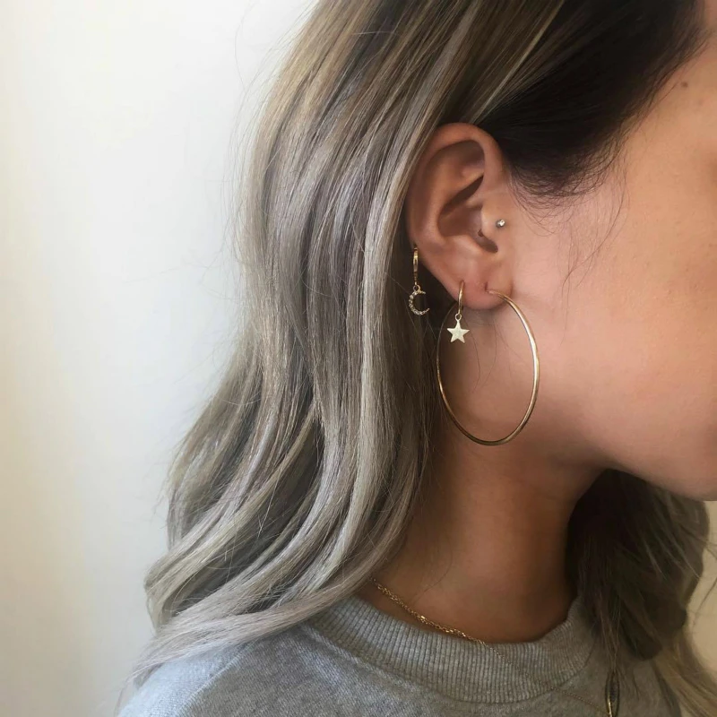 Новые серьги Модные ювелирные изделия большие серьги для женщин пятиконечная звезда Луна Эффектные серьги набор оптом