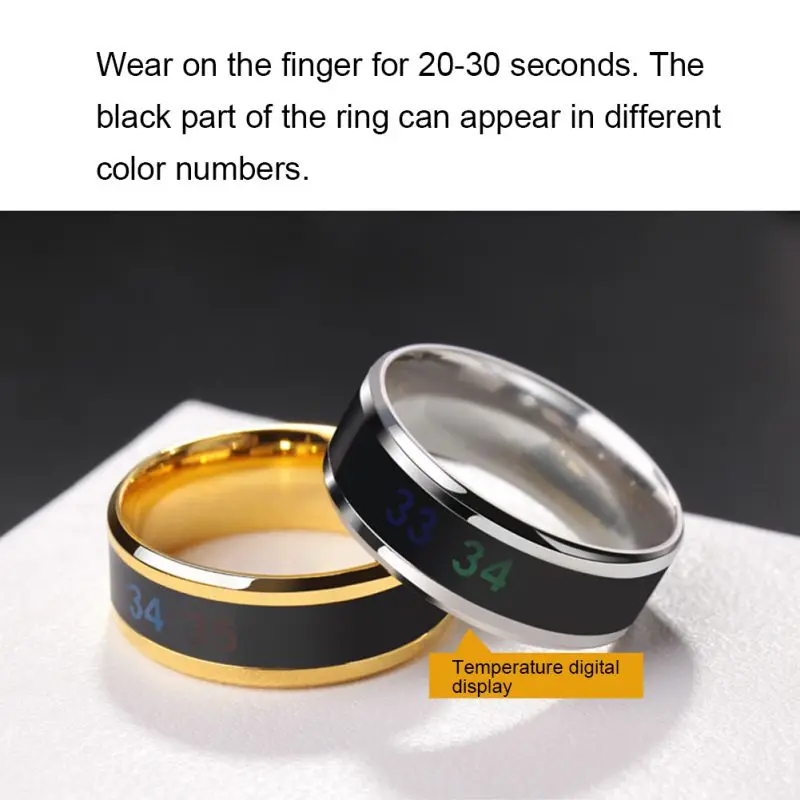 Waterproof Temperature Sense Ring Bracelet Intelligent Smart Ring Finger Wear Changing Color Temperature Ring Size 9-13