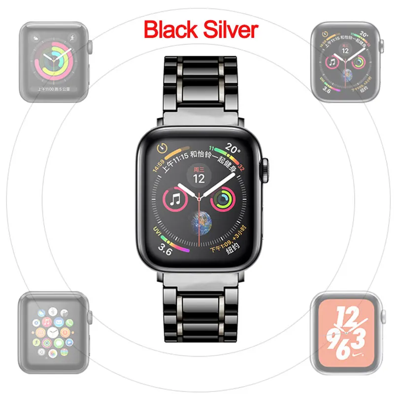 Керамический ремешок watcn для часов Apple Watch 4 band 42 мм 38 мм 44 мм 40 мм браслет для iwatch 3 2 1 38 мм 42 мм керамический ремешок для часов - Цвет ремешка: black silver