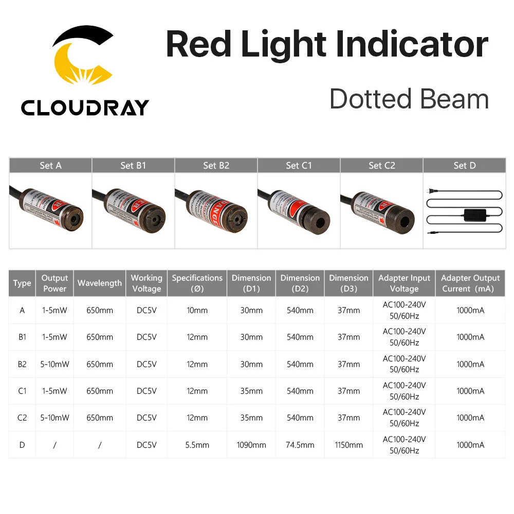 Laser Module Cloudray Red Dotted Beam Light 650nm 5V Infrared Adjustable + Adapter For Fiber Marking or Cutting Machine