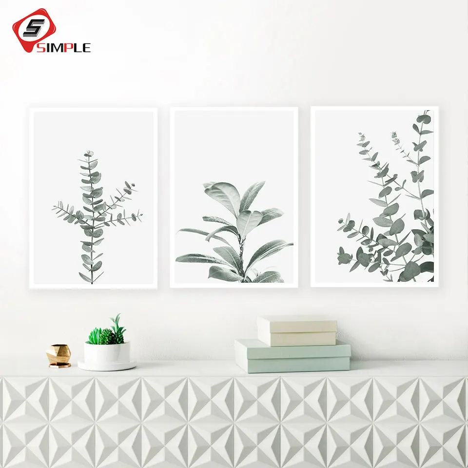 Botanical Eucalyptus Leaf Modern Canvas Paintings Green Posters and Prints Interior for Living Room Hallway Home Decor No Frame | Дом и сад