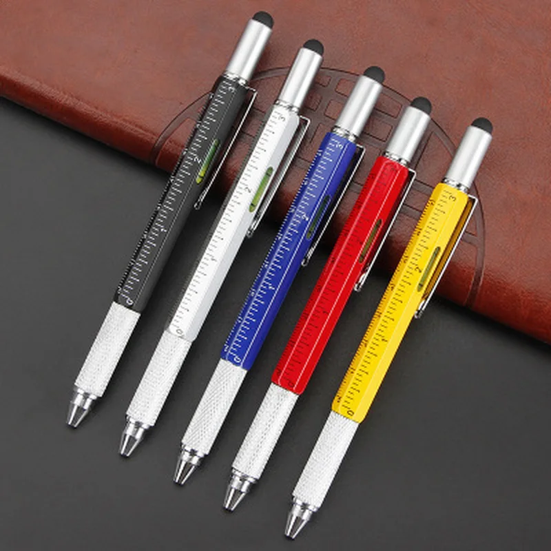 

2020 New Promotional Pocket 1 Pcs 6 in 1 Multi Purpose Pen with Touch Screen Ruler Level Multi Head Screwdriver with 4 colors