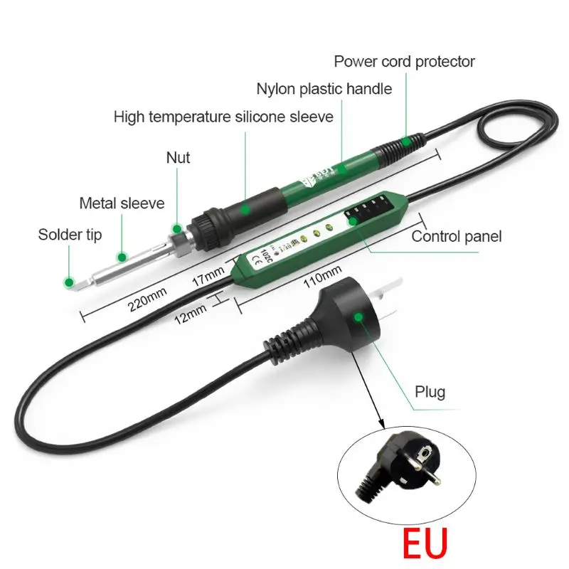 Электрический паяльник с температурным контролем, 220 В, 110 В, 90 Вт, вилка стандарта ЕС/США, сварочные ремонтные инструменты, паяльная станция - Цвет: EU