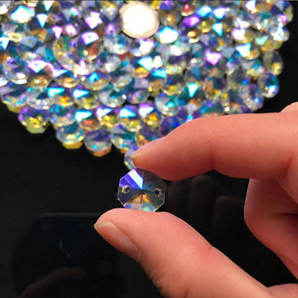 Household Accessories Glass Crystal Octagon Beads 200 Pcs DIY Chandelier Decor
