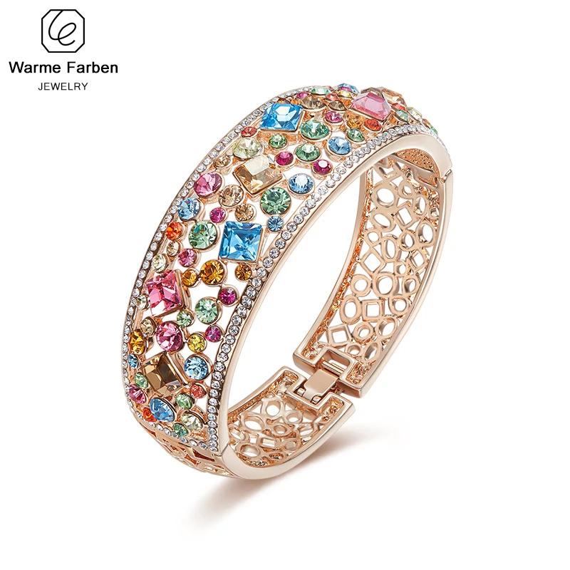 Embellished With Crystals From Swarovski Hollow Out Colorful Crystal Rose  Gold Bangle For Women Bracelet Party Jewelry Pulseras - Bangles - AliExpress