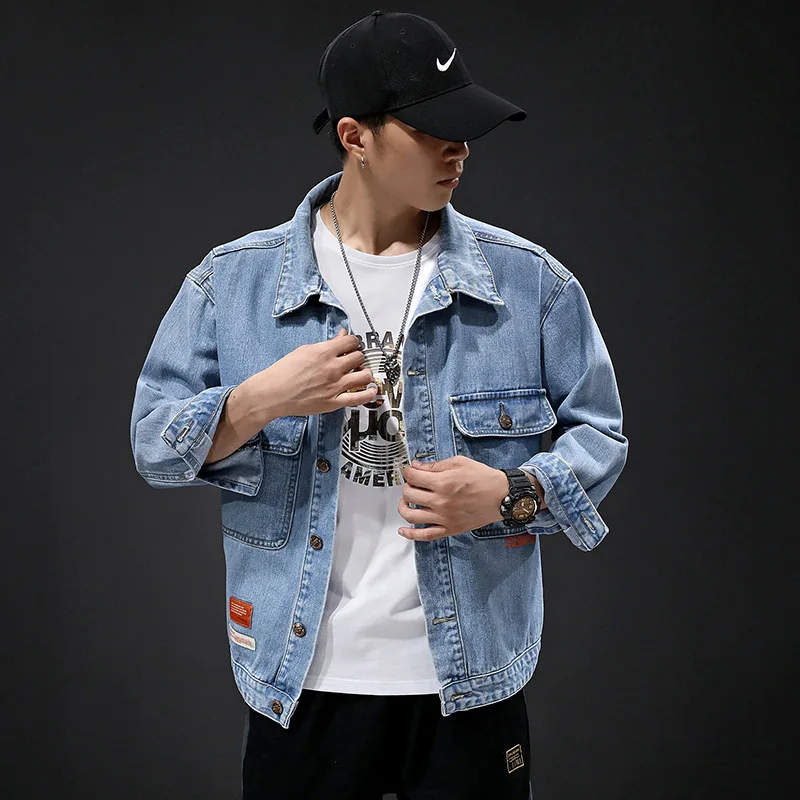 

Autumn Newly Fashion Men Jackets High QUality Loose Fit Printed Designer Denim Jacket Men Coat Streetwear Hip Hop Chaqueta Homme