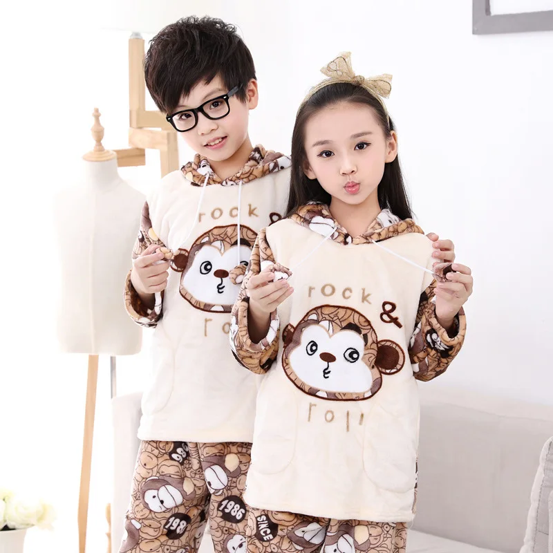 Khaki pajama sets Детские пижамы; комплекты пижам; теплые фланелевые пижамы для осени и зимы; фланелевая одежда для сна; семейная одежда; домашняя одежда; одежда для отдыха - Цвет: Khaki pajama sets