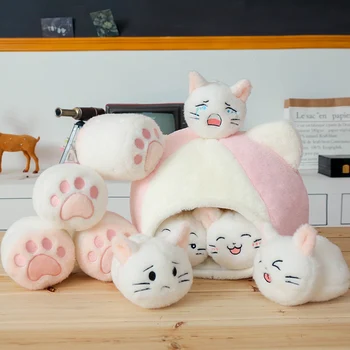 

candice guo! Q plush toy lovely cartoon cat house funny expressions kitten paw soft stuffed doll pillow birthday Christmas gift